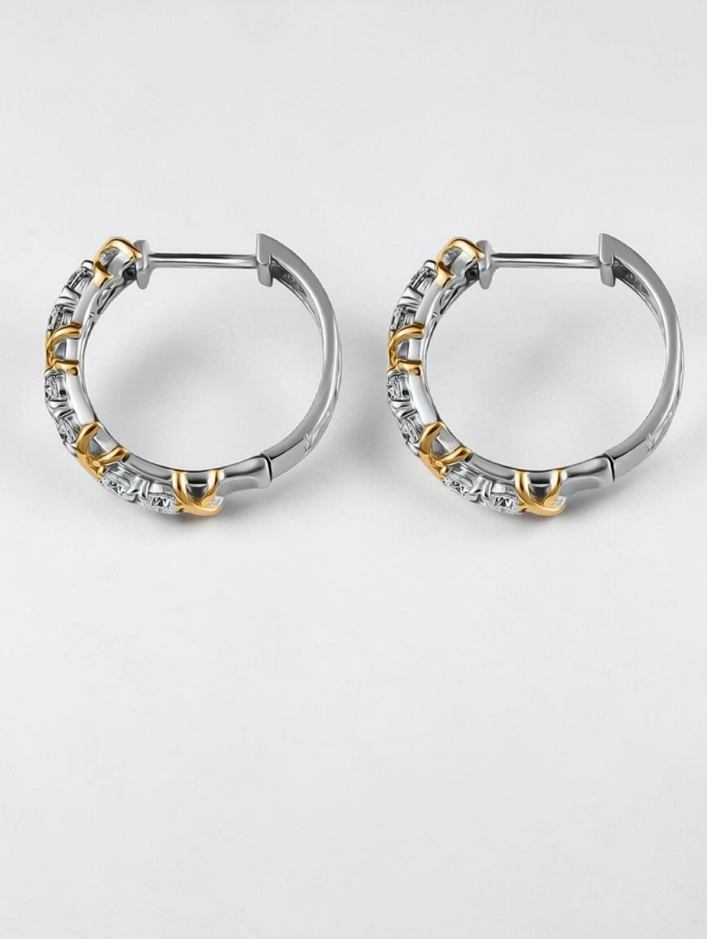 🔥Moissanite Hoop Earrings in 14K Gold & Platinum Over Sterling Silver 1.25 ctw - Picture 4 of 5
